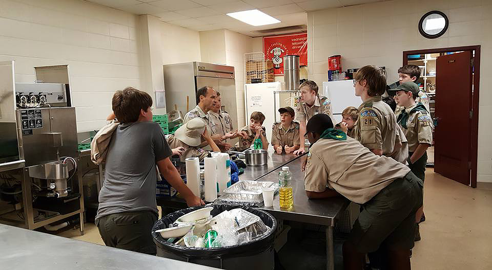 Preparing to cook at the Scout Weekend campout